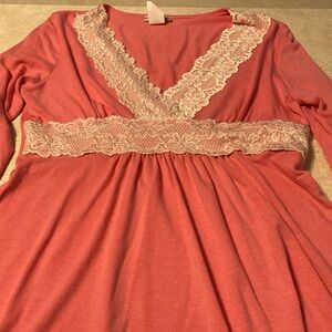 Long sleeve pink top with lace size large